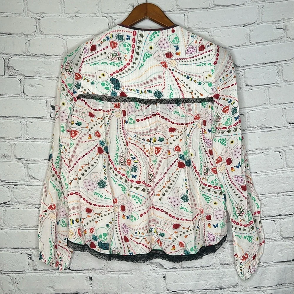 Zadig & Voltaire Paris Cream Paisley Black Lace Long Sleeve Blouse Size X-Small